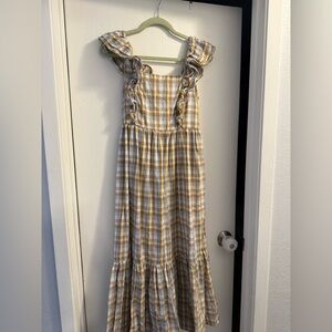 EUC Madewell Ruffle-Sleeve Tiered Midi Dress in Plaid Size L